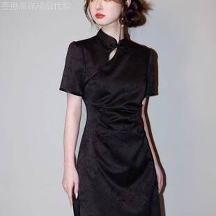 欧洲站2025年夏季新款黑色旗袍连衣裙女日常可穿新中式小个子少女