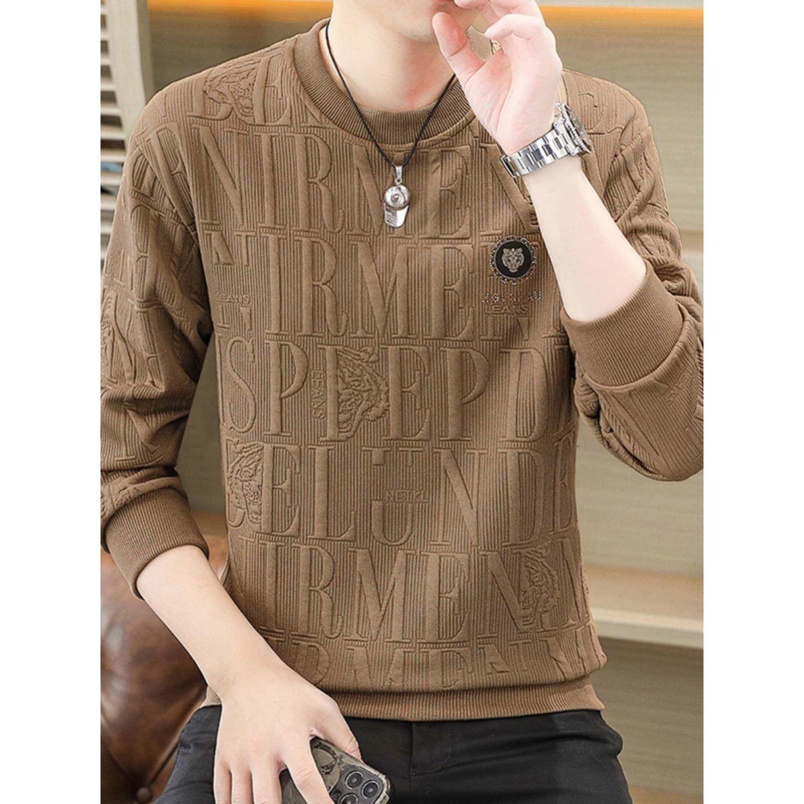 2024春秋新款卫衣男潮牌提花圆领宽松纯棉薄款打底衫男士长袖T恤