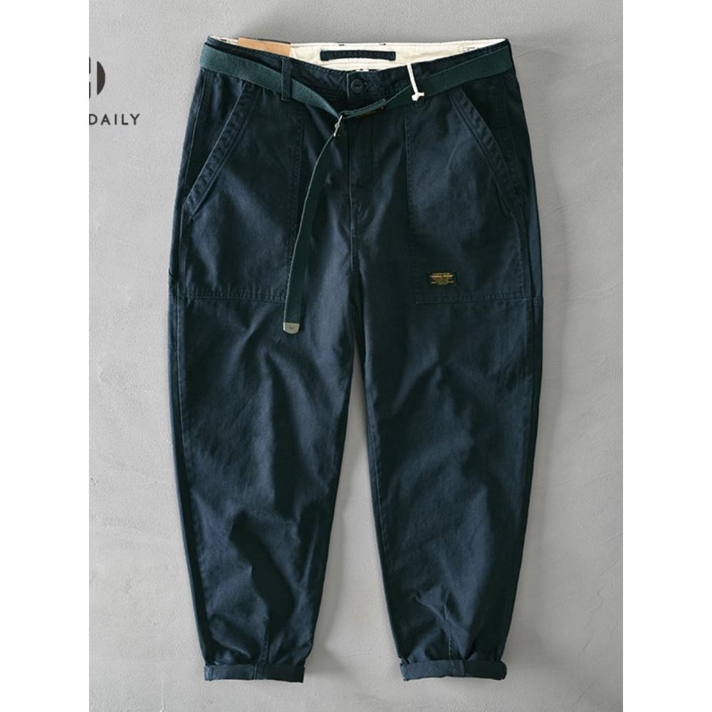 home daily 纯棉休闲裤男秋冬纯色宽松直筒阿美咔叽男士工装长裤