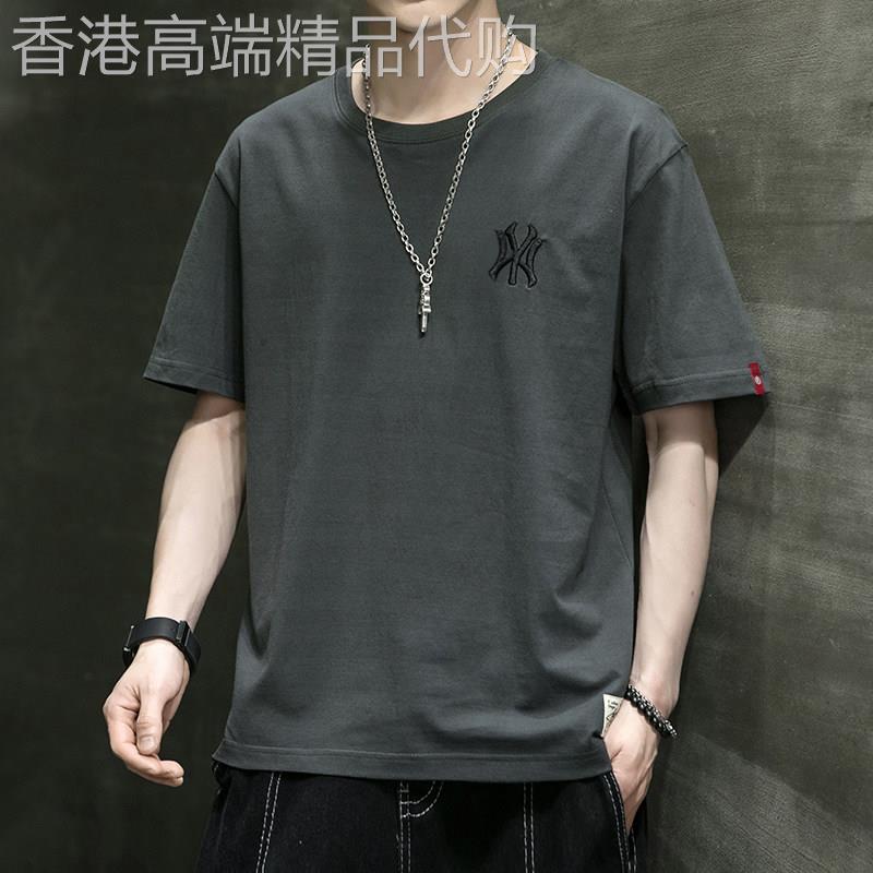 2026夏季冰丝短袖T恤男韩版潮流大码宽松休闲百搭五分冰感上衣服