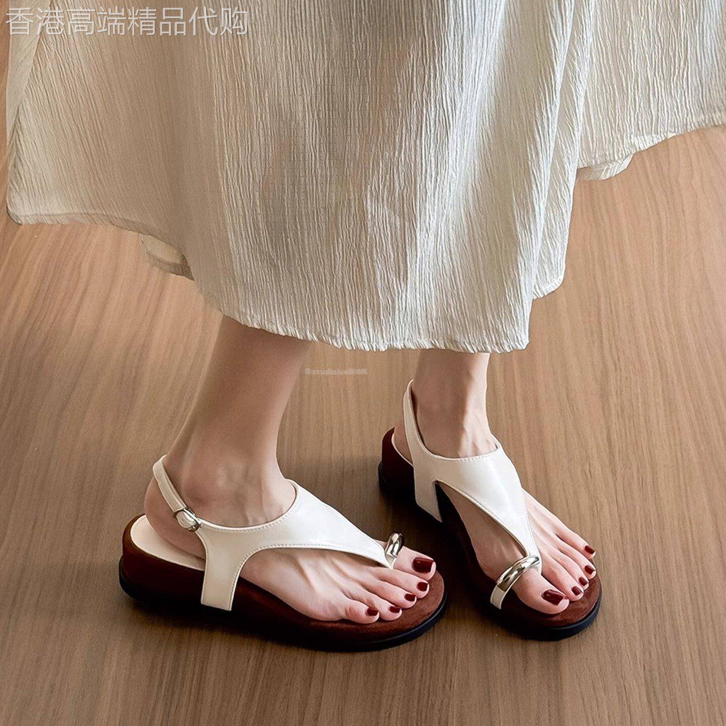 香港复古坡跟套趾休闲凉鞋女2025夏季新款仙女风配裙子沙滩罗马鞋