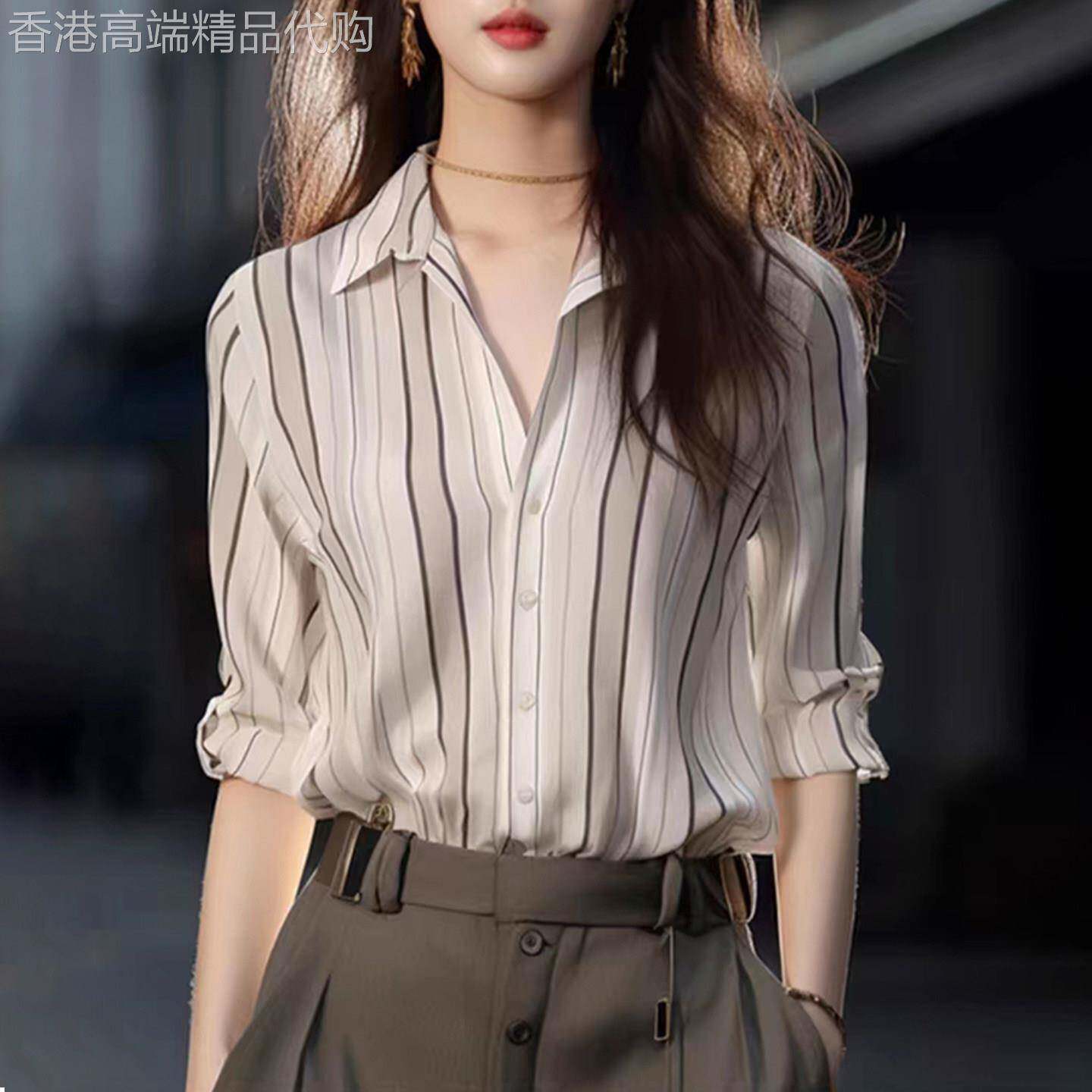 2026春秋独特漂亮法式轻熟雪纺衬衣女士上衣宽松长袖气质条纹衬衫
