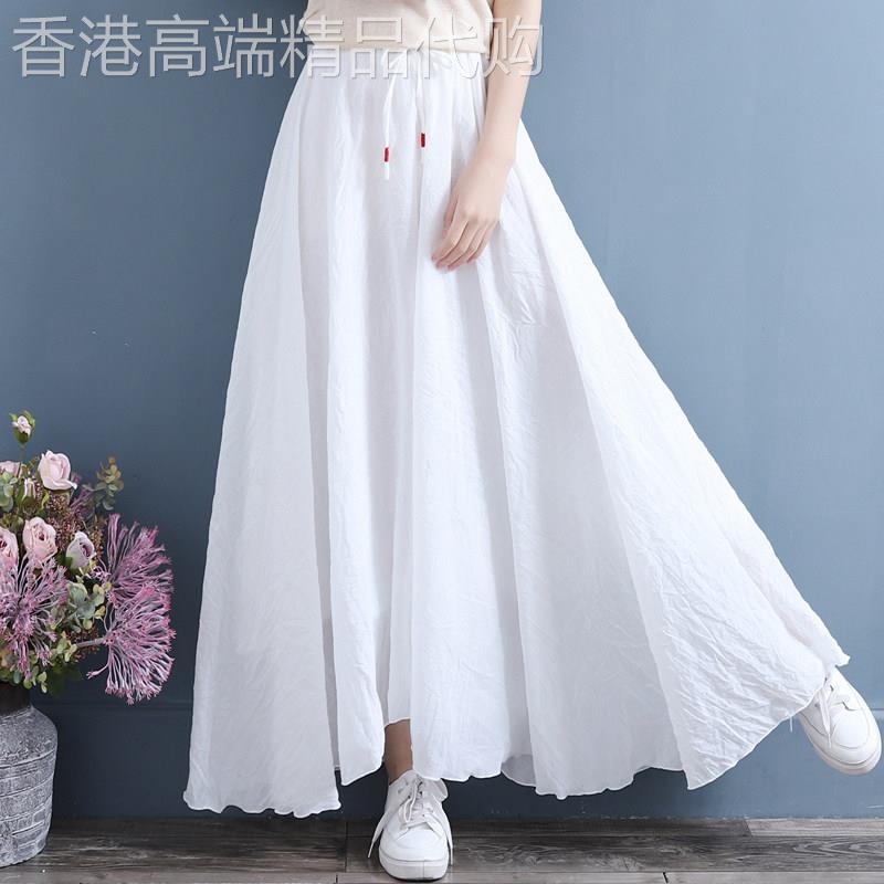 夏季棉麻飘逸宽松A字大摆半身裙女裙文艺复古禅意女装茶服中长裙