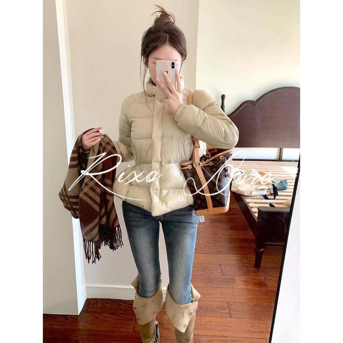 RIXO DORE法式新款高级感设计立领收腰短款羽绒服90白鸭绒外套女