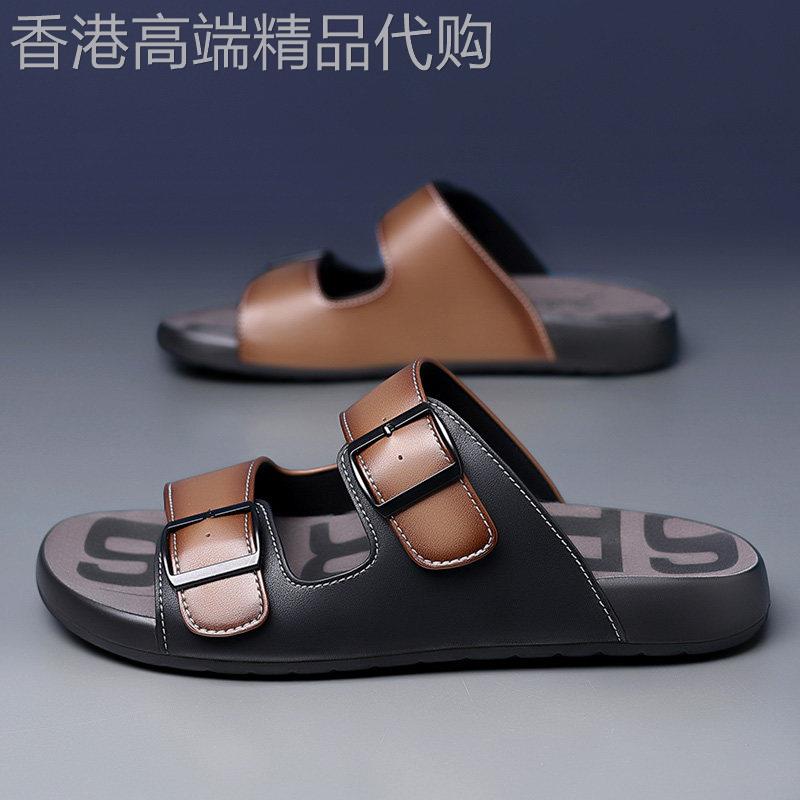 潮牌拖鞋男款高端夏季外穿防滑耐磨沙滩一字拖软底休闲潮流皮凉鞋