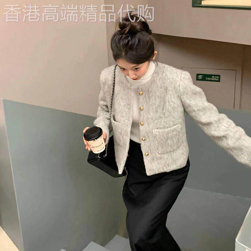 法式老钱千金名媛灰色小香风外套女26秋新款小个子短款夹克开衫冬