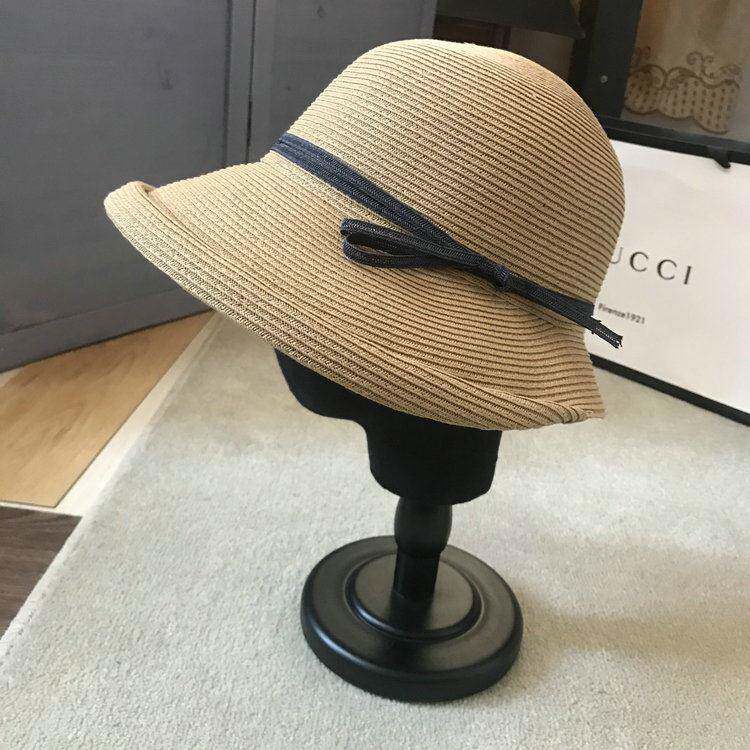 日式玫瑰夏帽女流行渔夫帽蝴蝶结草帽防晒日式宽边太阳帽