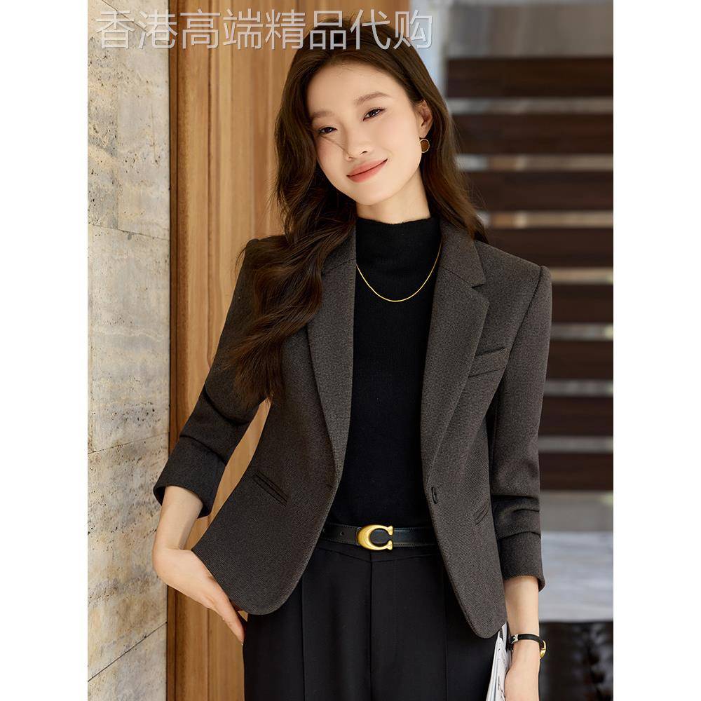 灰色小西装外套女2025新款春秋高级感小个子女士休闲西服短款上衣