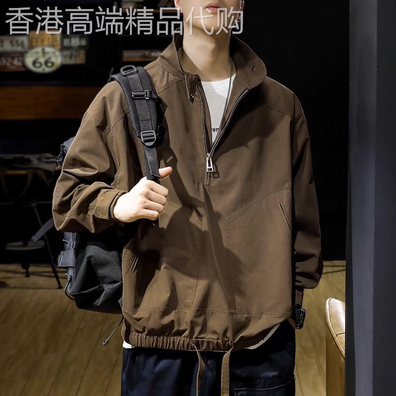 半拉炼冲锋衣男潮牌春秋季美式复古潮流宽松立领外套男士休闲夹克