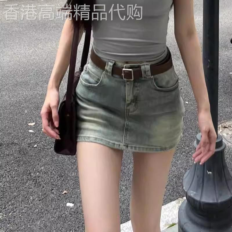 ROUJE NAIVE高腰做旧裙牛仔女春季防走光半裙小个子裙子包臀短裙