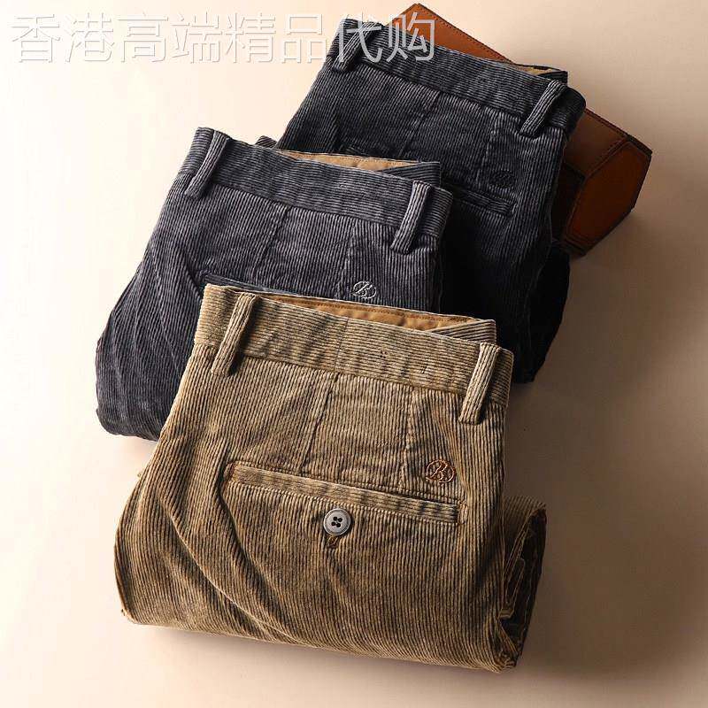 法国品牌高端灯芯绒休闲裤男士直筒弹力商务条绒裤子秋冬新款男款