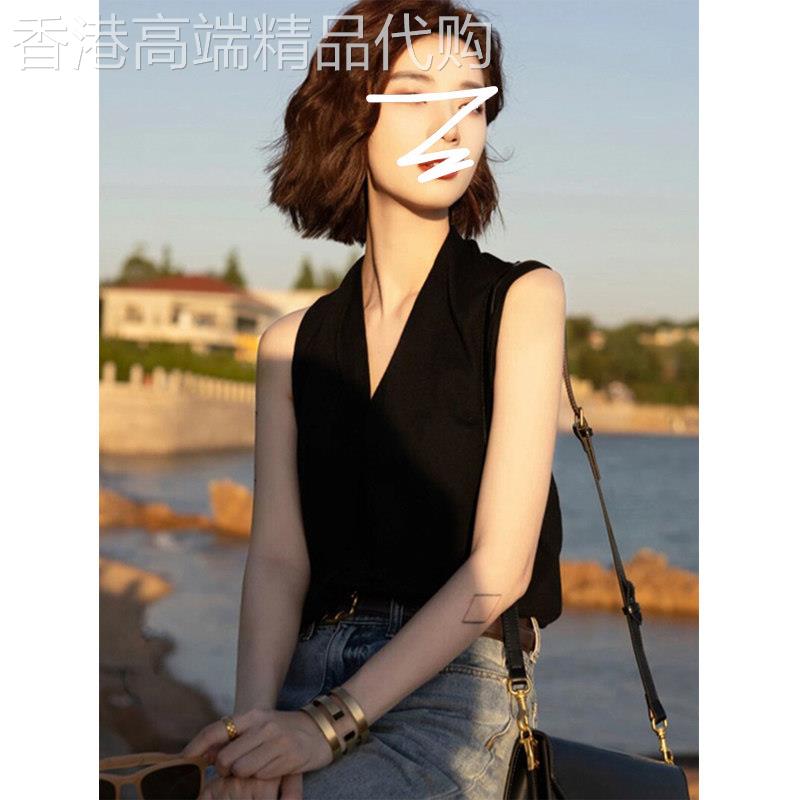 黑色V领吊带背心女夏季欧货外穿高级感白领气质西装内搭无袖上衣