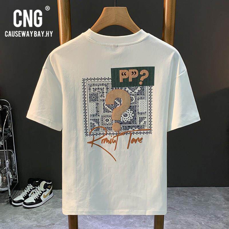 香港潮牌高端白色短袖t恤男装夏季新款ins潮流圆领半袖印花上衣服