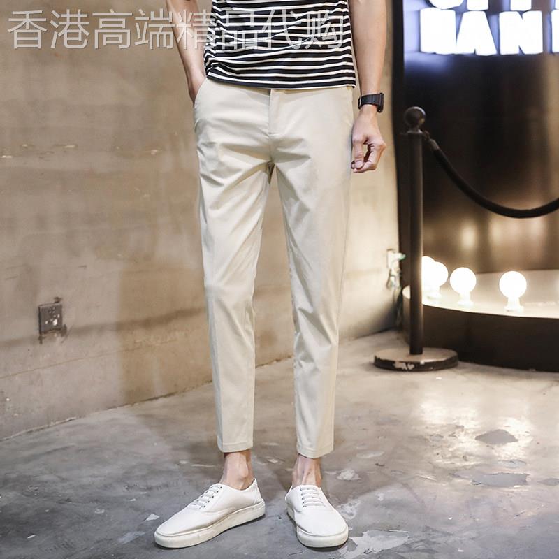 潮牌休闲裤男士夏季薄款直筒九分裤韩版潮流百搭锥形修身小脚西裤