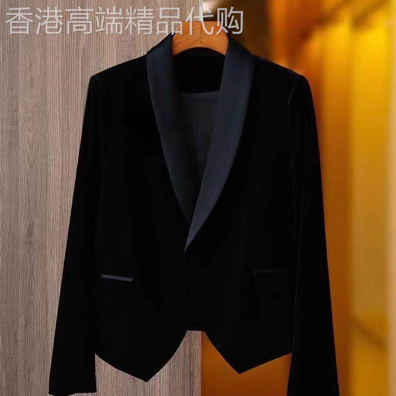 黑色西装外套女士春秋欧货小个子高级感气质短款休闲金丝绒小西服