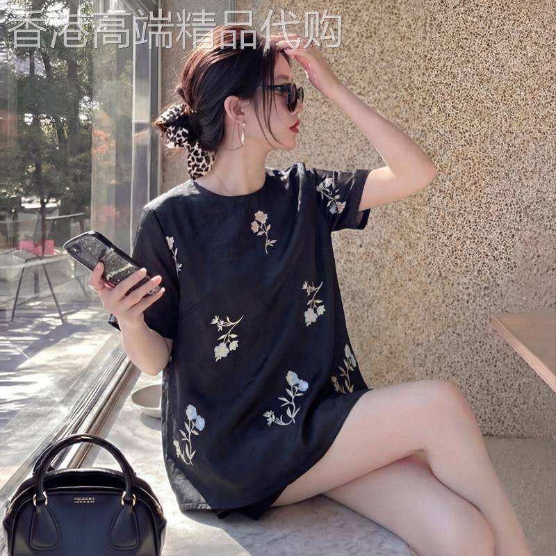 黑色短袖印花圆领上衣女2026年夏季新款宽松显瘦百搭减龄大码内搭