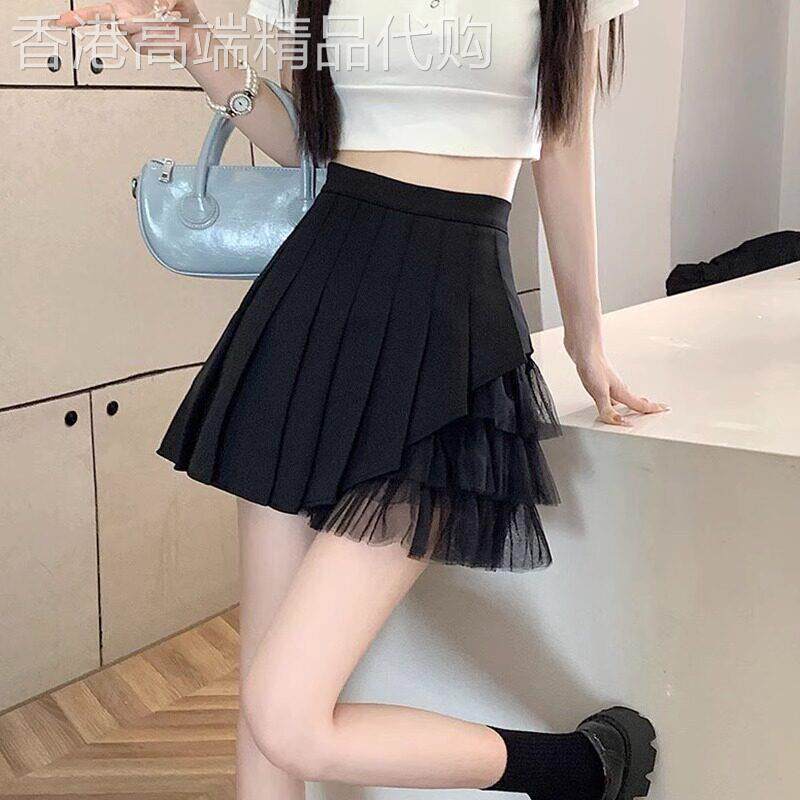 黑色网纱百褶裙女夏季2026新款小个子短裙时尚高腰显瘦a字半身裙
