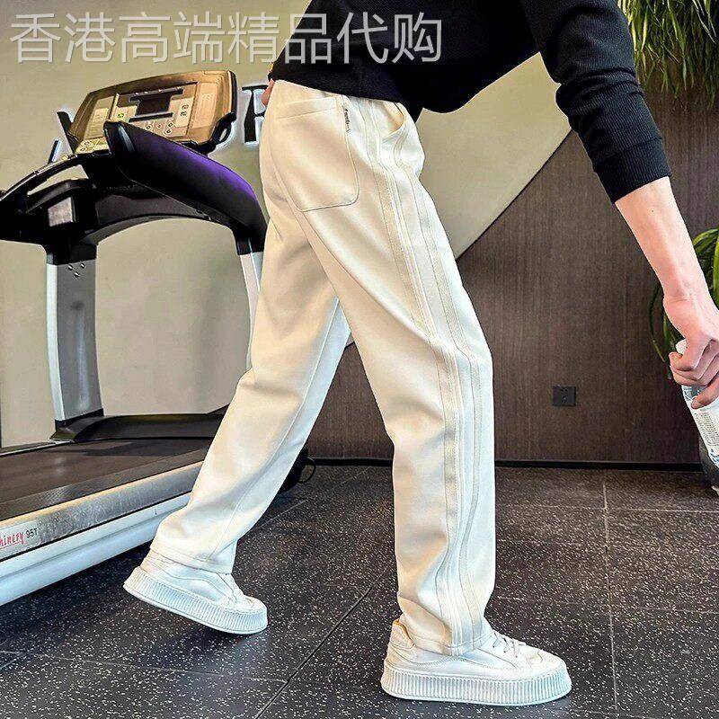 潮牌美式轻奢条纹直筒卫裤男春秋季2026新款痞帅运动宽松休闲裤子