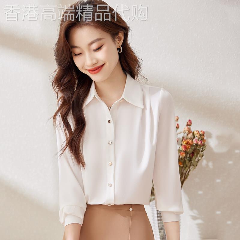 白色雪纺长袖衬衫女春秋新款显瘦小个子职业气质正装衬衫套装工装