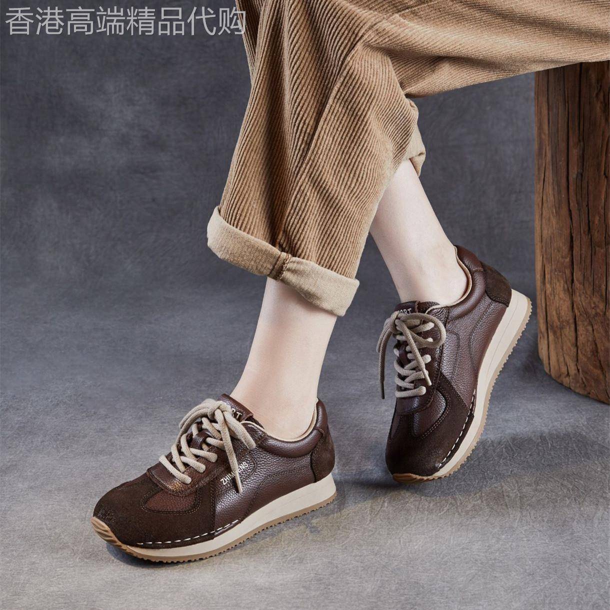 BAJEET/西班牙 质感高贵 真皮德训鞋新款阿甘鞋复古运动鞋休闲鞋