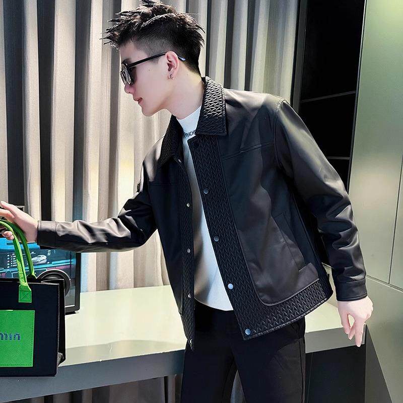 香港潮牌高级感男士皮衣外套秋冬潮流休闲痞帅百搭翻领皮夹克上衣