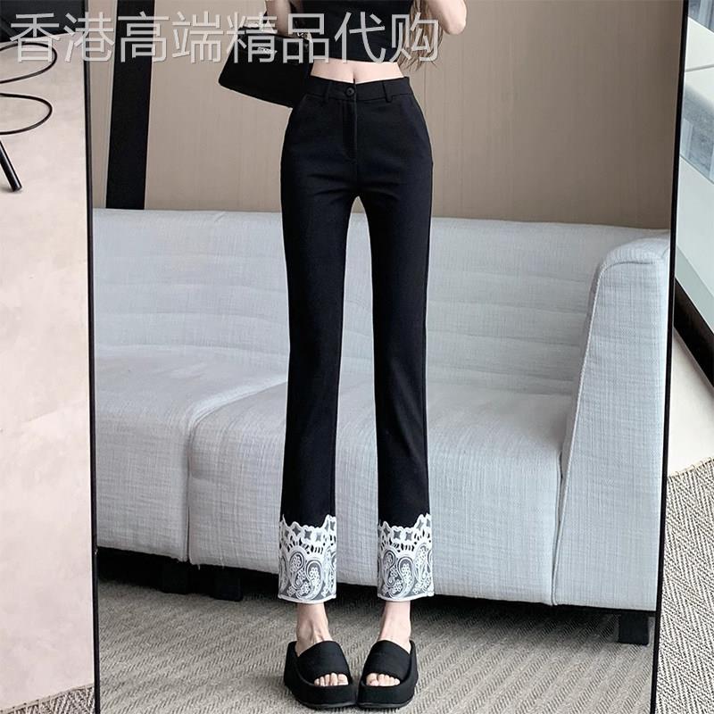高腰蕾丝拼接九分西装裤女夏季2025新款洋气显瘦休闲小个子烟管裤