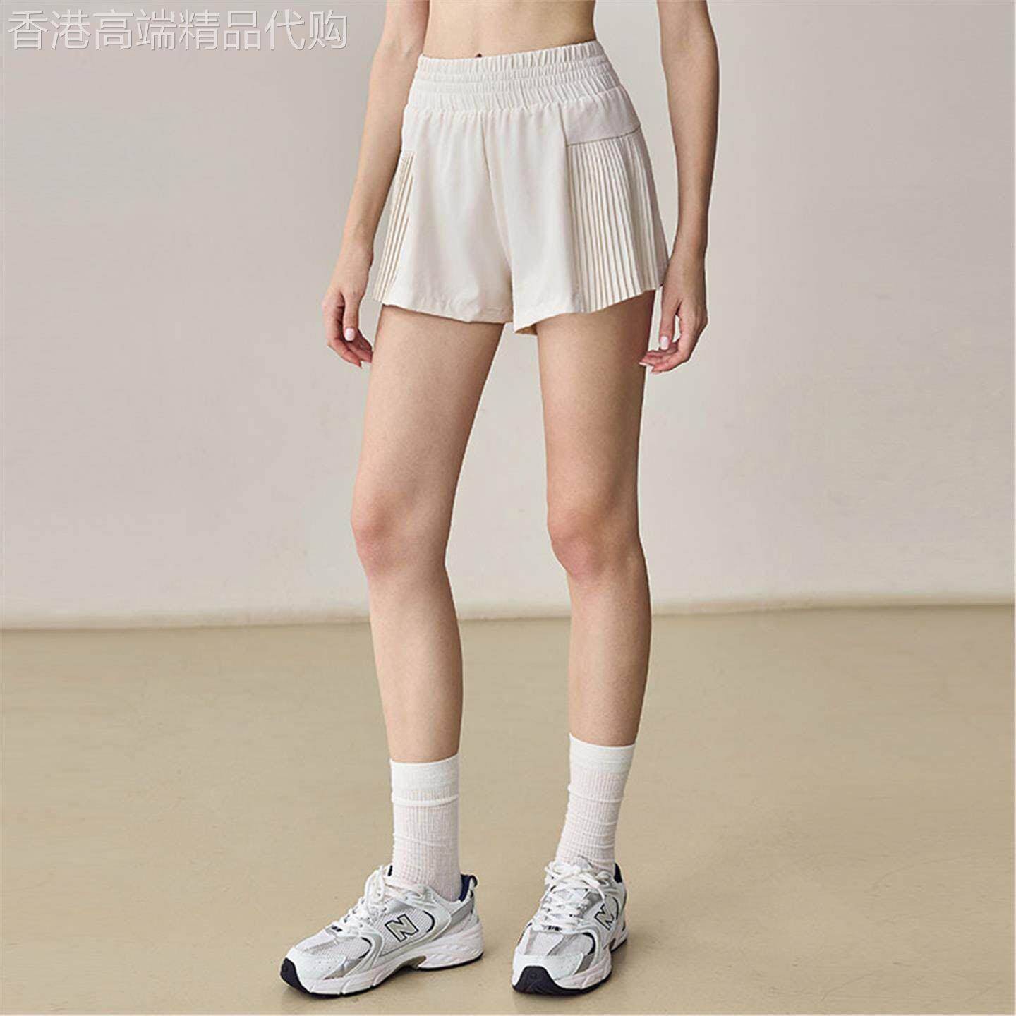 简珀高腰百褶运动短裙女白色宽松速干防走光瑜伽健身短裤超强弹性