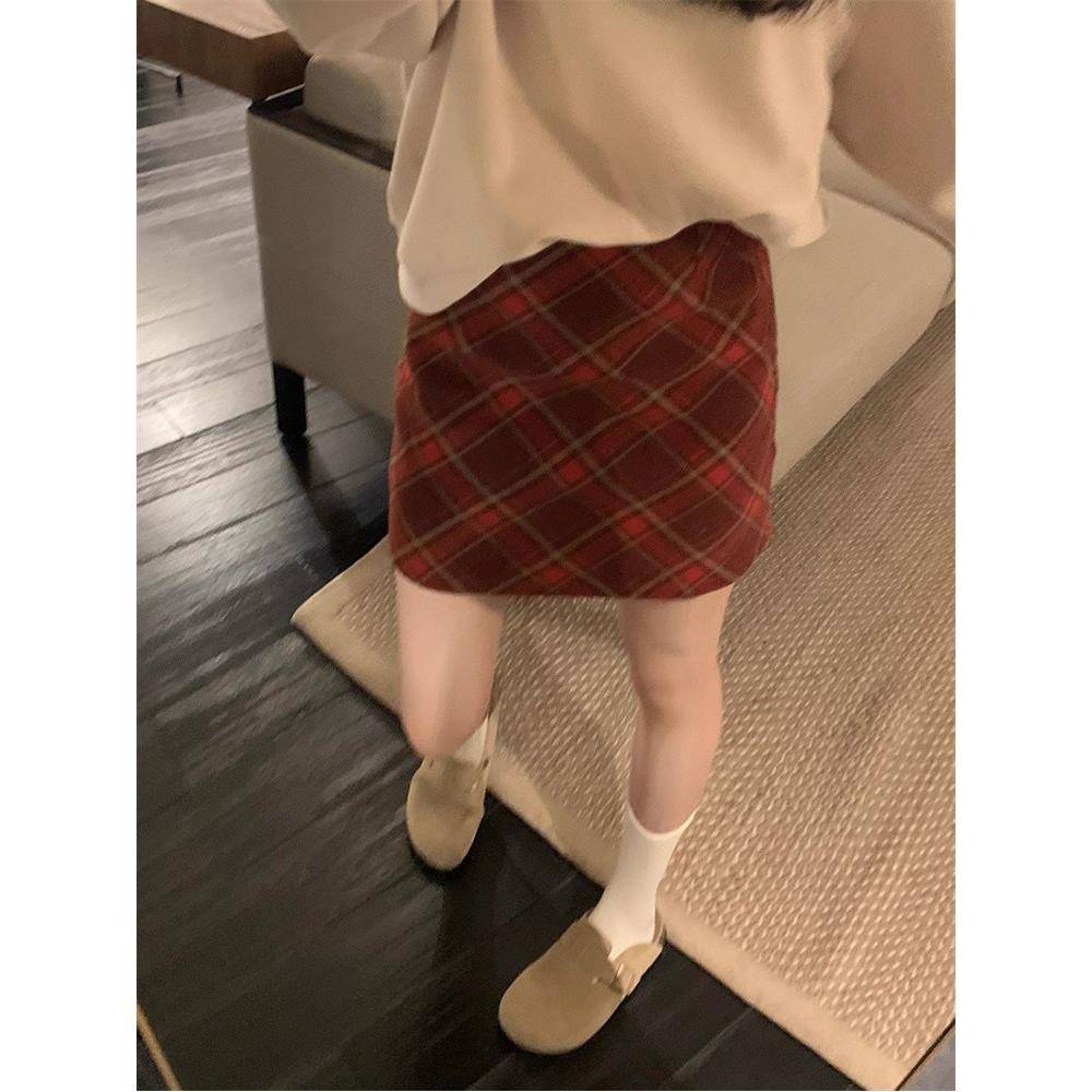 2025春秋季新款羊毛短裙女士高腰修身覆古格纹一步裙短裙适合搭配