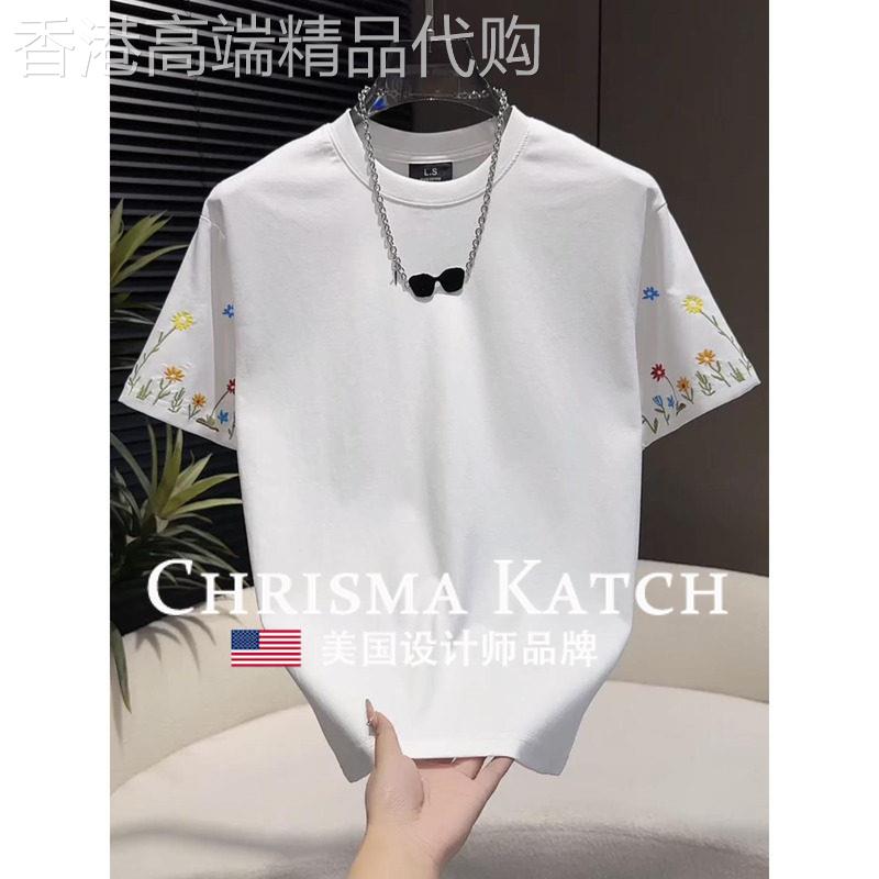 出口美国⭐Chrisma Katch~重工刺绣百搭短袖T恤简约舒适透气半袖