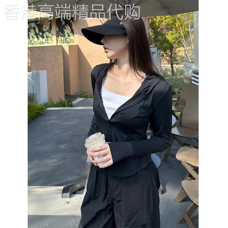 黑色冰丝连帽防晒外套女士2026夏季新款收腰显瘦休闲运动薄款上衣