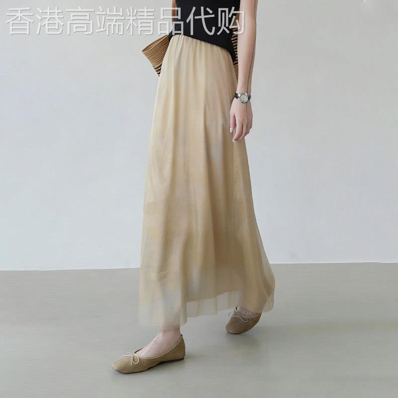 浅卡其色网纱半身裙女2026夏季新款显瘦百搭垂感气质温柔风A字裙