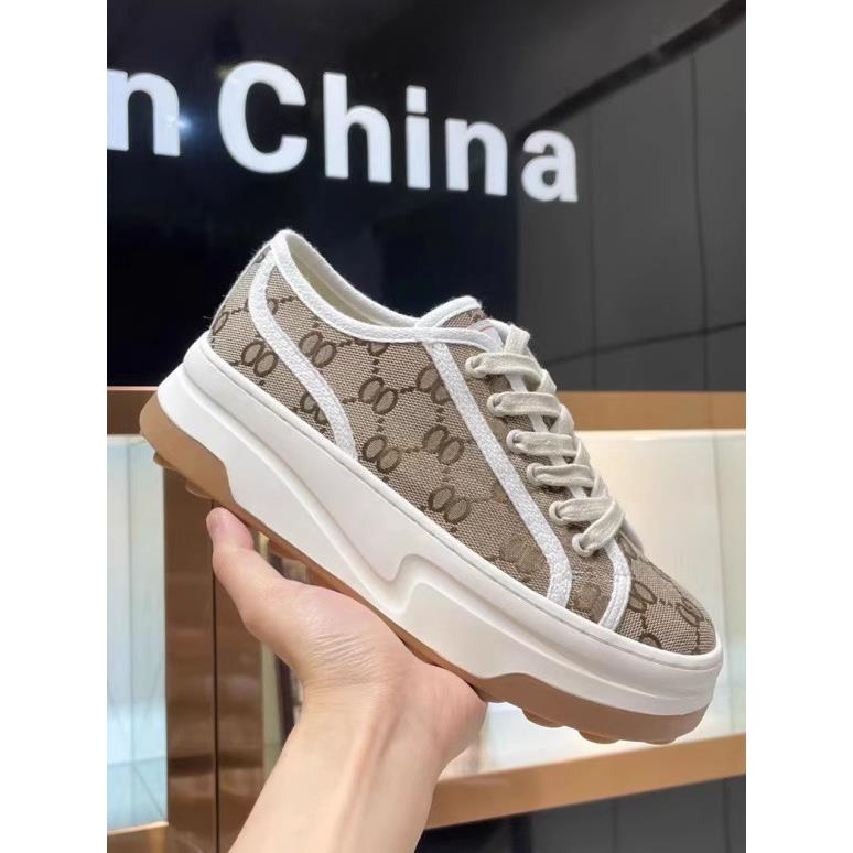 2025新款G家低帮休闲厚底增高运动覆古拼色帆布鞋松糕底女板鞋子