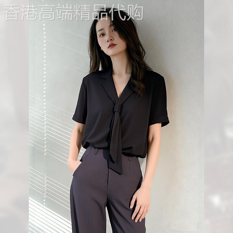 轻熟高级感黑色短袖衬衫女装夏季2026年新款气质显瘦上衣减龄衬衫