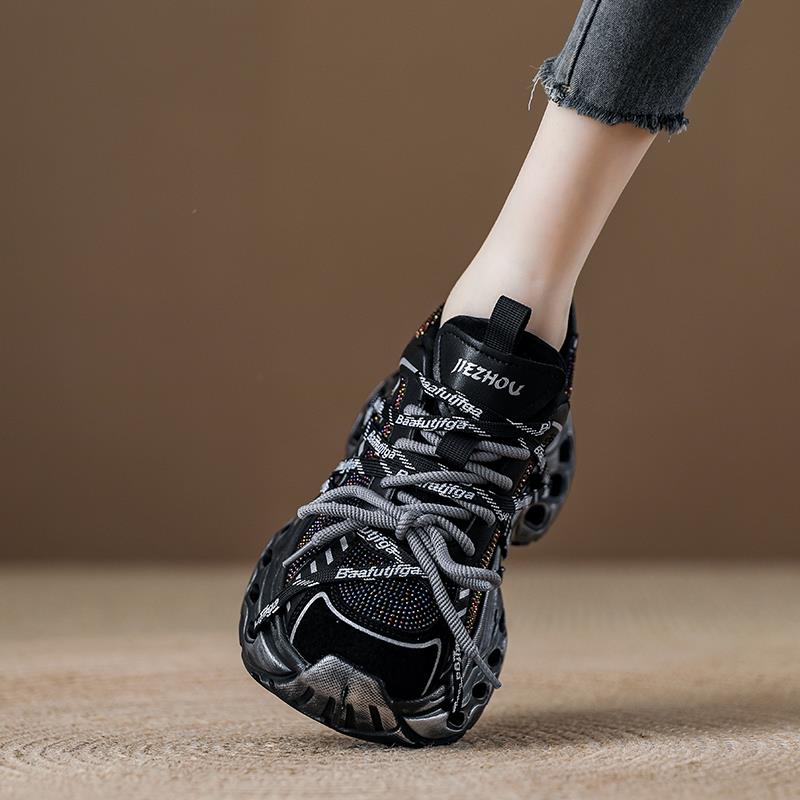 西班牙小众品牌ONGYSL真皮厚底增高黑色老爹鞋女款软底轻便爆款