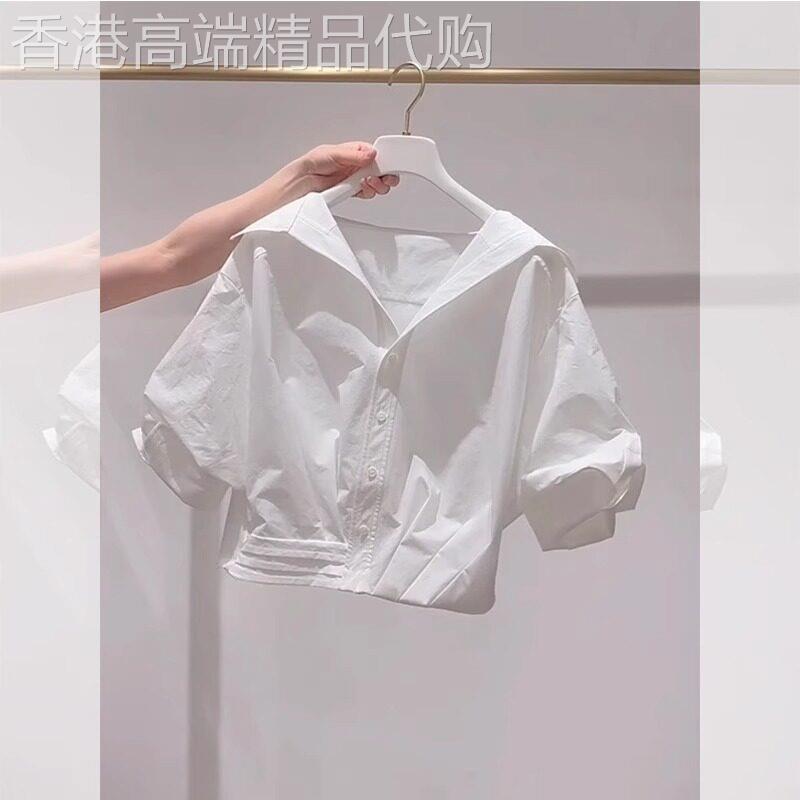 白色衬衫女士短袖夏季薄款2026新款高级感减龄洋派衬衫泡泡袖上衣