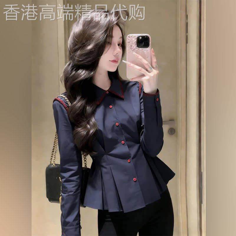 潮牌大码收腰衬衫上衣2026春秋季新款小衫短款长袖法式高级感衬衣