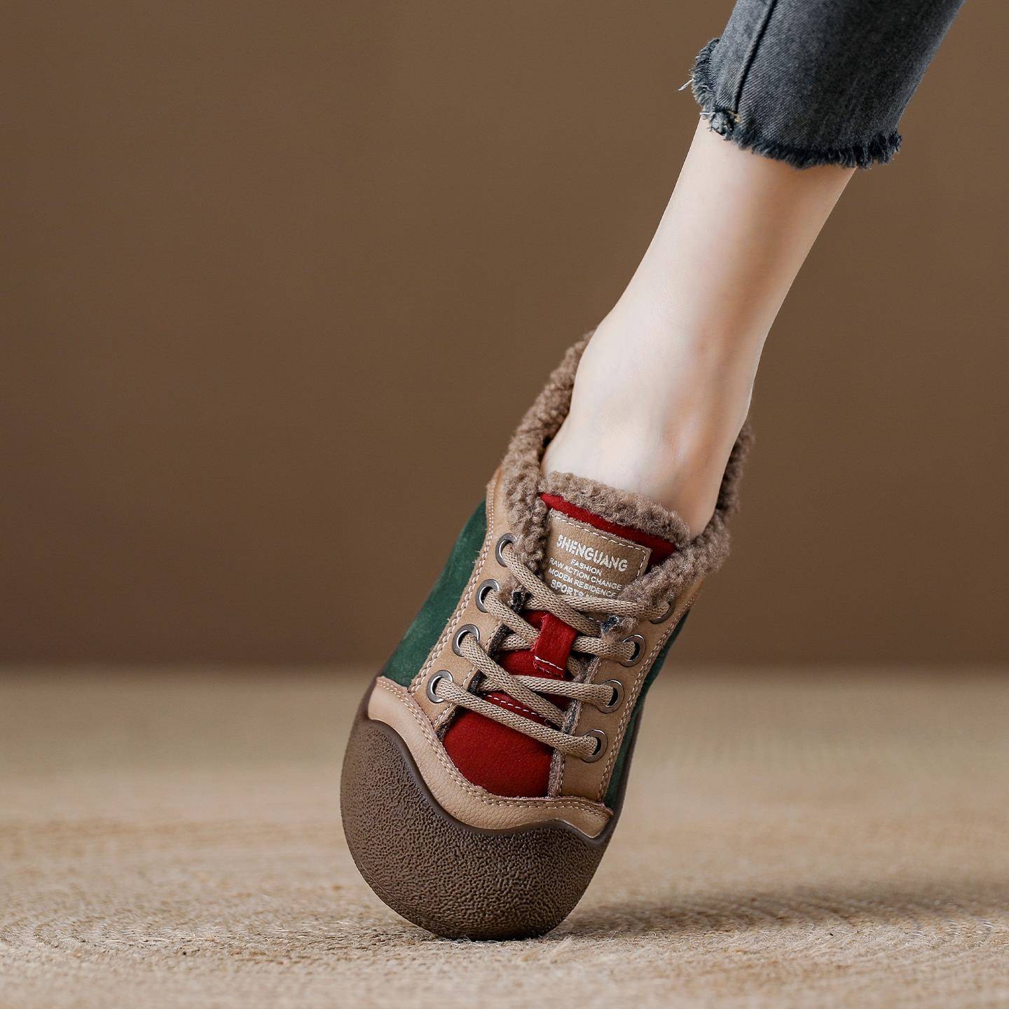 西班牙小众品牌ONGYSL真皮森系覆古大头丑萌女鞋2025冬季软底加绒