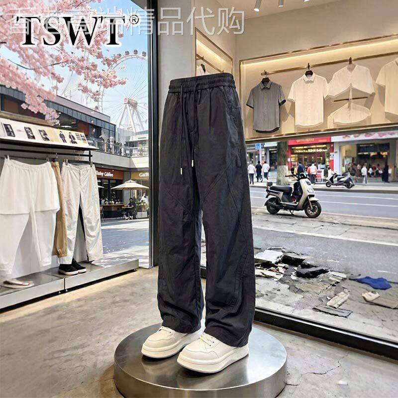 高端黑色速干休闲裤男款夏季薄款美式尼龙直筒工装裤男士冲锋长裤