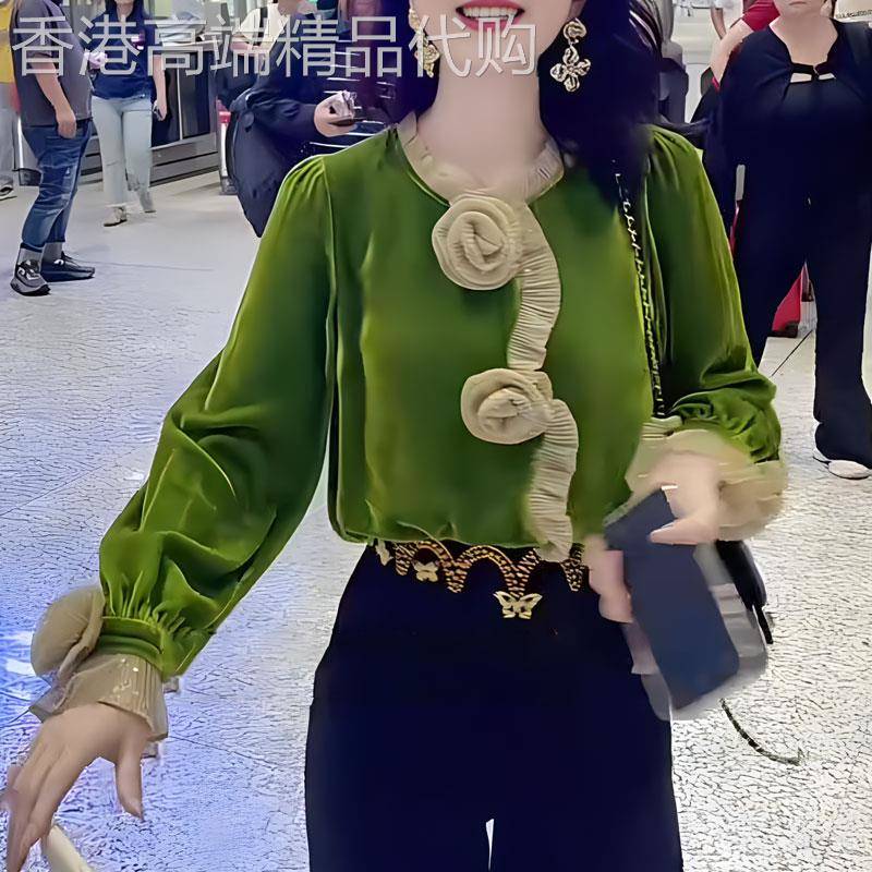 复古优雅设计感花朵丝绒上衣女2026春季新款宽松洋气高级别致长袖