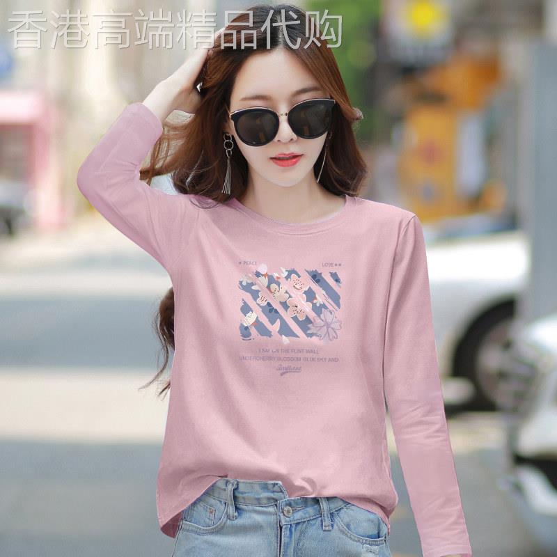 长袖t恤女2025年新款秋装纯棉印花秋衣宽松打底衫内搭小衫上衣服