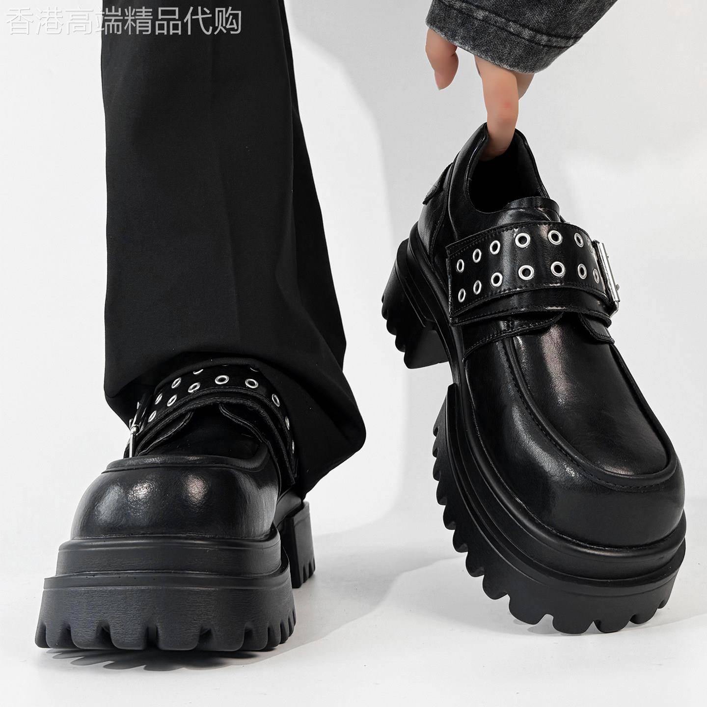 【高品质】小众cos铆钉皮鞋松糕厚底增高德比鞋男千禧暗黑大头鞋