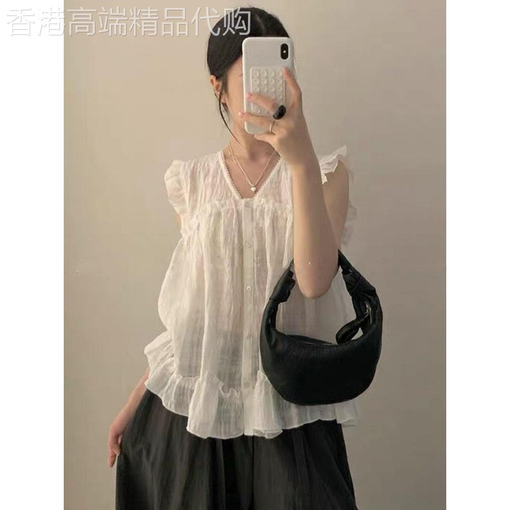 荷叶袖V领衬衫女装2026夏季新款设计感气质休闲百搭薄款上衣衬衫