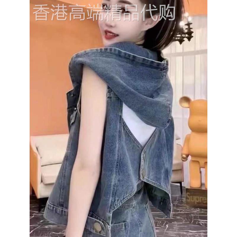 时尚露背牛仔马甲女夏季新款欧货小个子宽松显瘦外穿背心短款外套