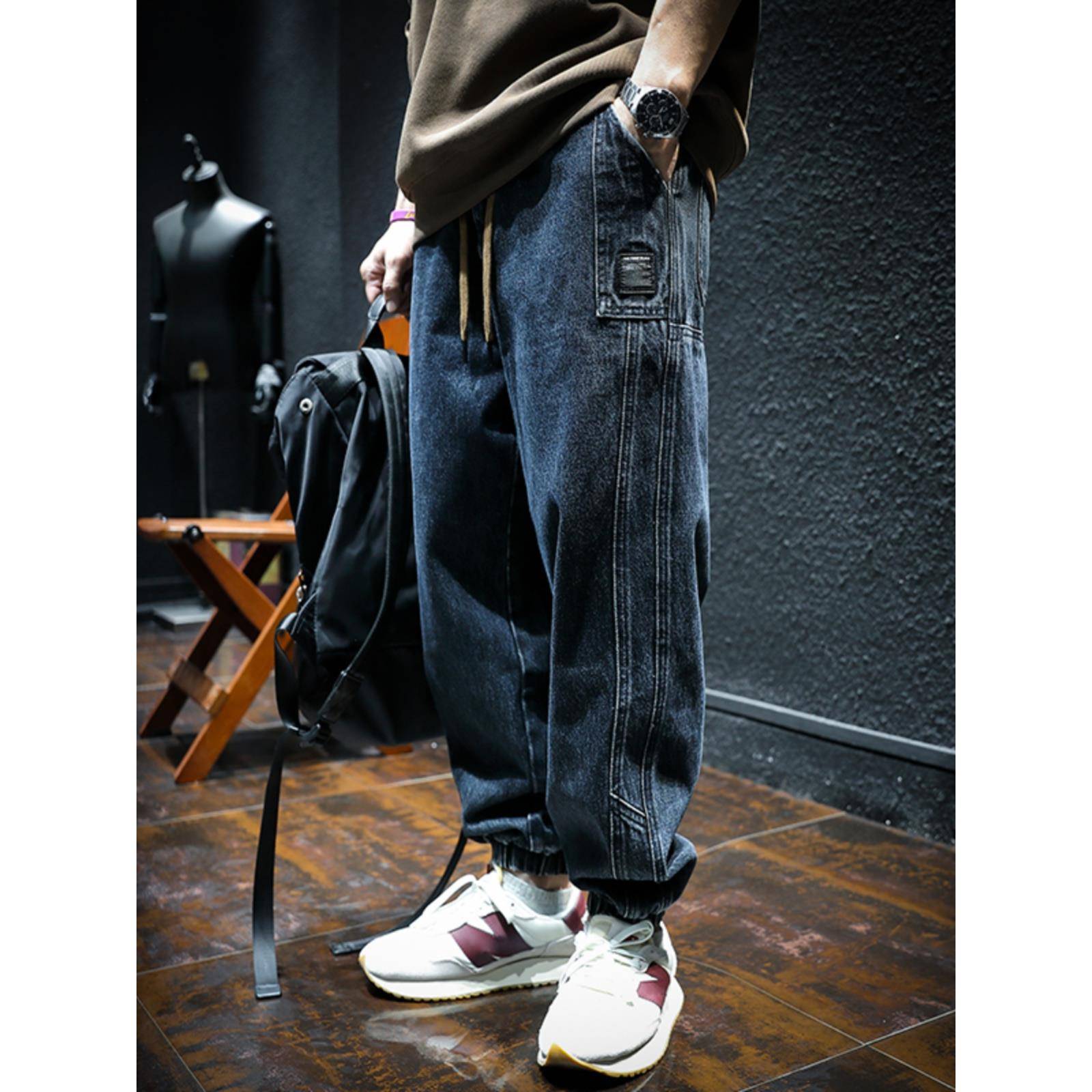 时尚品牌打底裤牛仔裤男士秋冬韩式时尚百搭覆古宽松裤