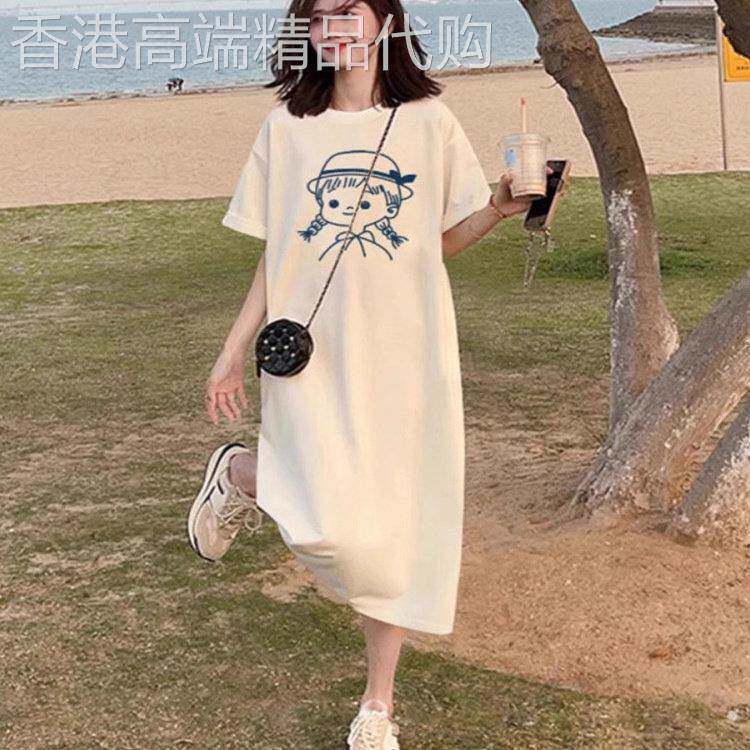 白色短袖洋装女2026新款夏季穿搭印花T恤裙今年流行的漂亮裙子