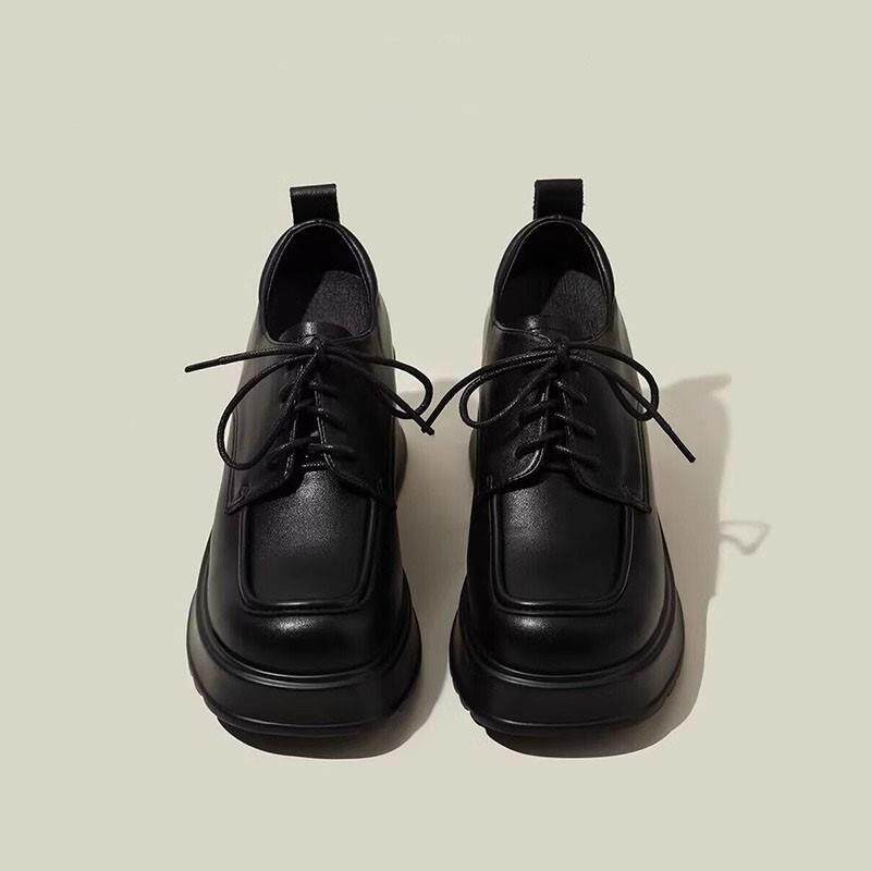 欧洲站内增高厚底乐福鞋女10CM全牛真皮小个子松糕小码3233显脚小