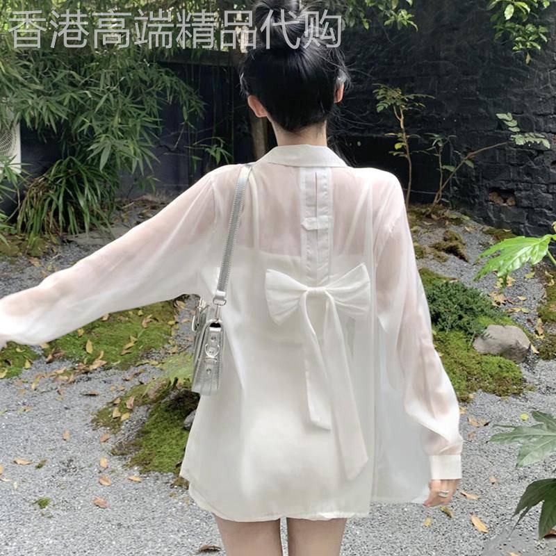 潮牌1212设计感蝴蝶结防晒开衫薄款女衬衫吊带洋装夏季新款外套