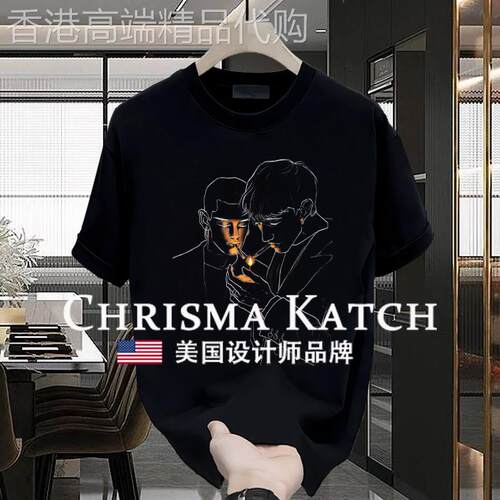 出口美国Chrisma Katch~夏季新款痞帅潮牌印花宽松休闲重磅纯棉