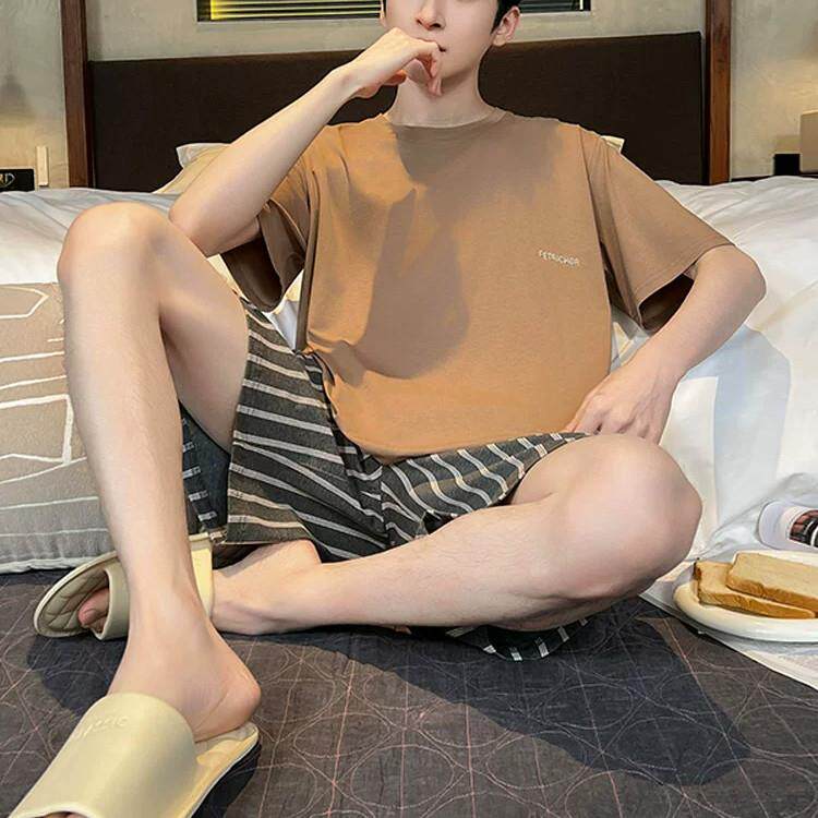 日本男士睡衣夏季莫代尔短袖短裤薄款新款夏天冰丝凉感家居服套头
