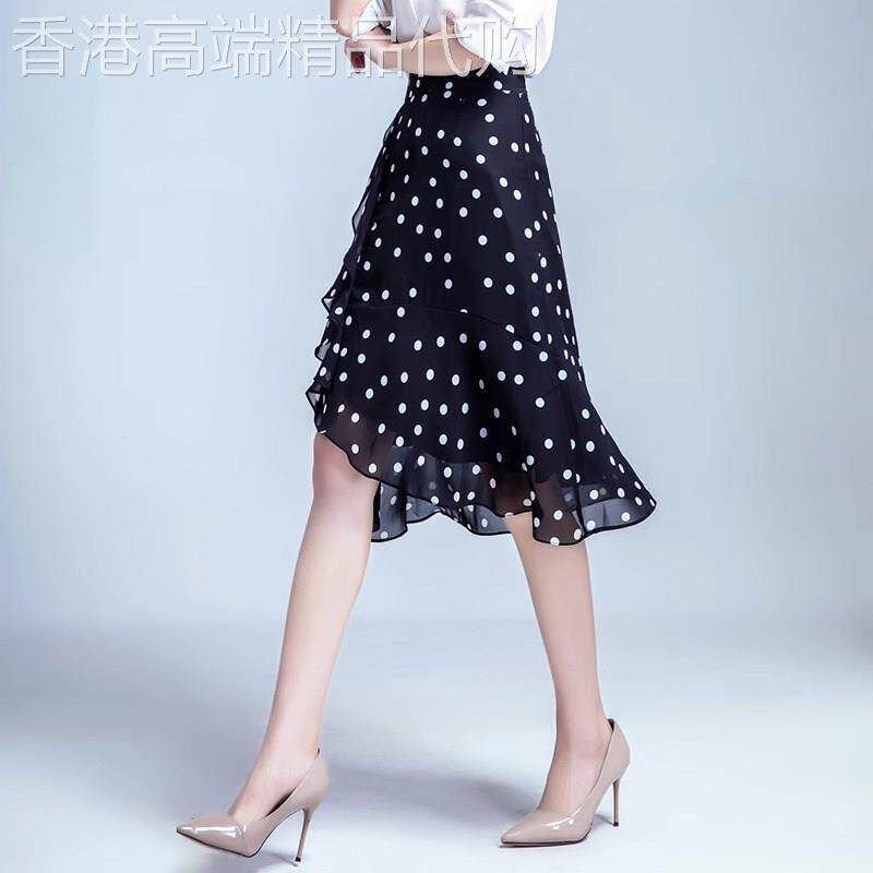 波点雪纺半身裙女夏2026新款高腰荷叶边短裙小个子中长版鱼尾裙子
